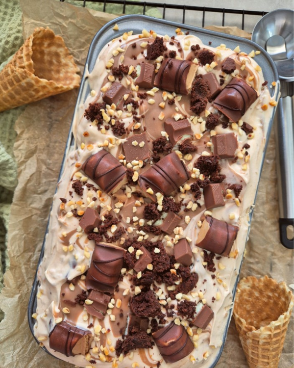 No Churn Kinder Bueno Ice-Cream with brownie pieces