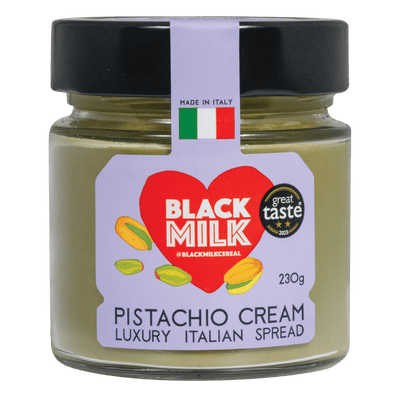 Jar of BLACK MILK Pistachio Cream 230g on white background