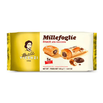 Matilde Vicenzi Minisnack puff pastry rolls with hazelnut cream, 125g