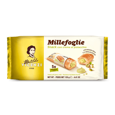 Matilde Vicenzi Minisnack puff pastry rolls with pistachio cream, 125g